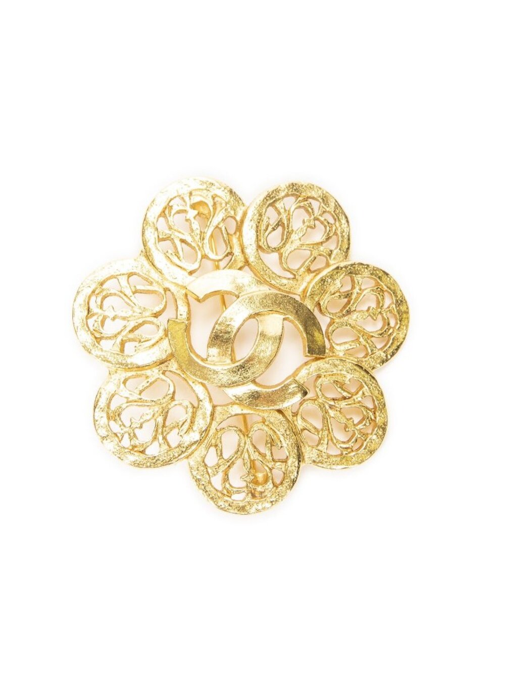 Chanel CC Arabesque Flower Brooch Gold Plated